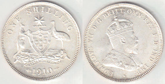1910 Australia silver Shilling (Unc) A001194